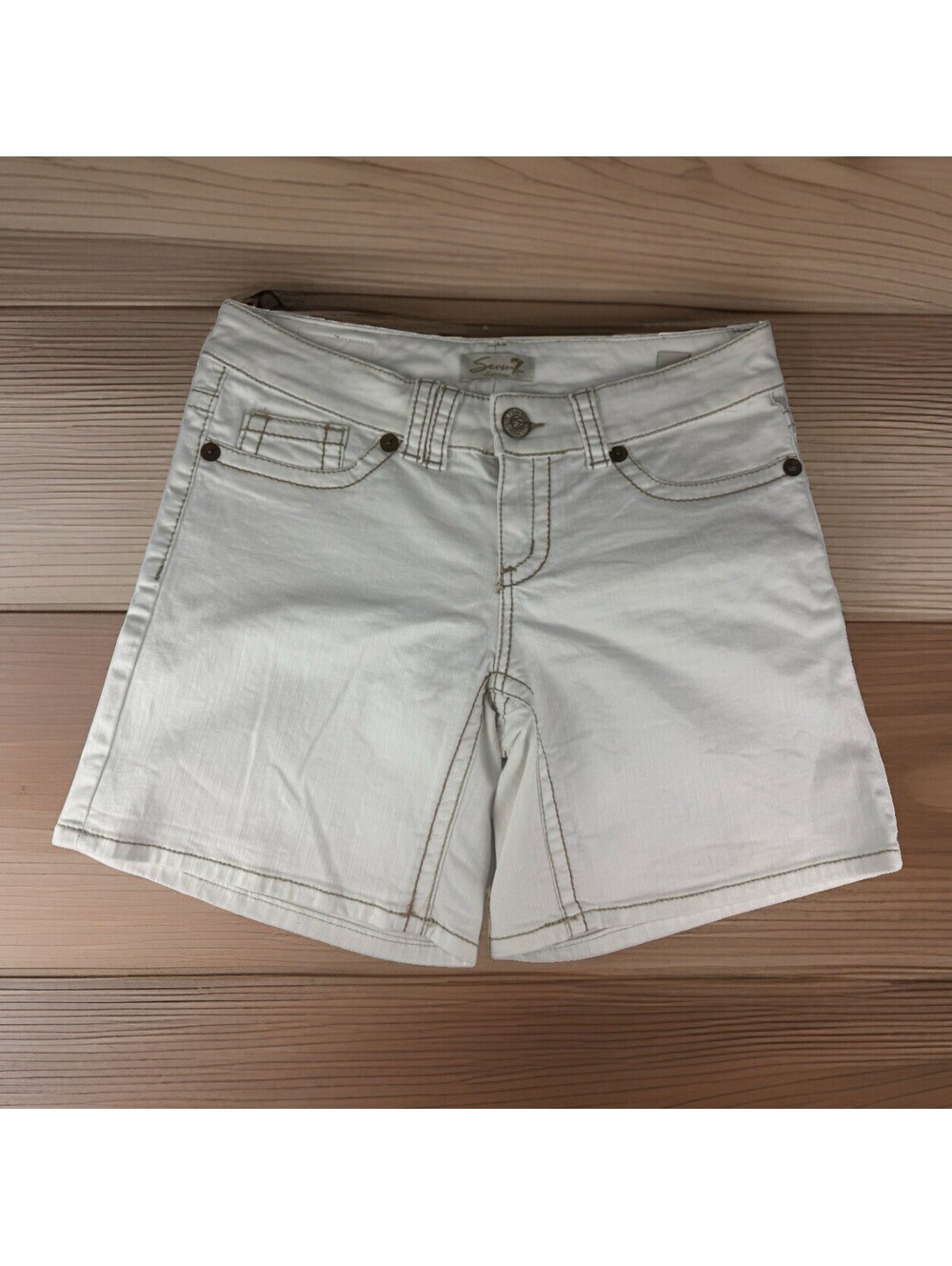 Seven7 Est 1964 Womens White Denim Shorts Size 10 Stitch Pocket Stretch Shorts